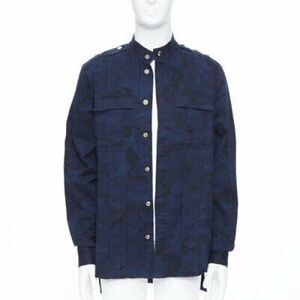 BALMAIN blue camouflage cotton gold button military shirt jacket EU38 S